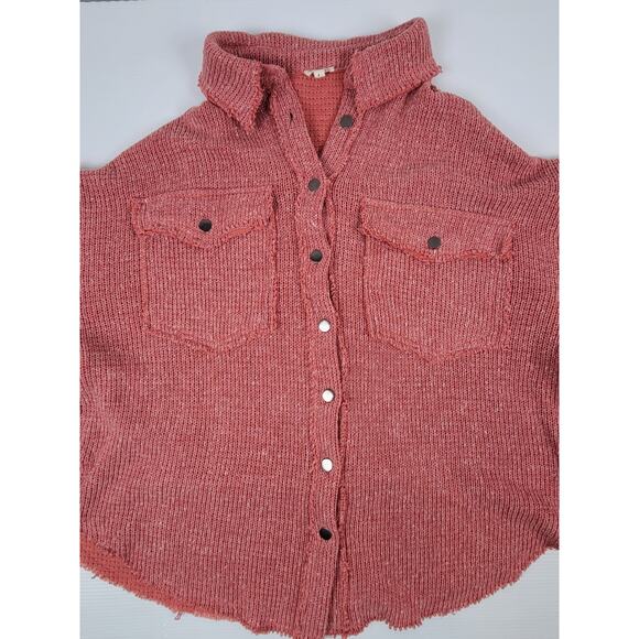 RARE POL Womens Large GKJ5 Fleece Knit Lightning Pink Button‎ Sweater Jacket - Picture 2 of 13